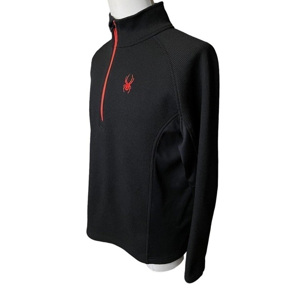 Spyder Men's 1/4 Zip Pullover, Heavyweight Black and Orange Waffle Knit Large - Picture 4 of 10